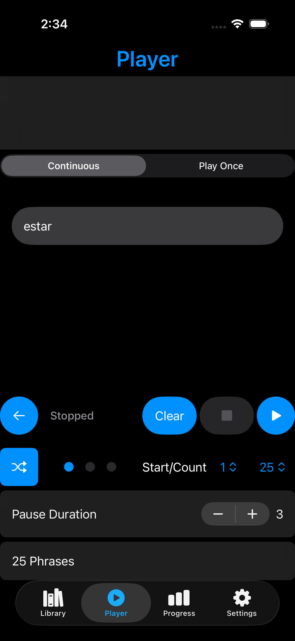 Active Player Page showing an exercise in the playlist