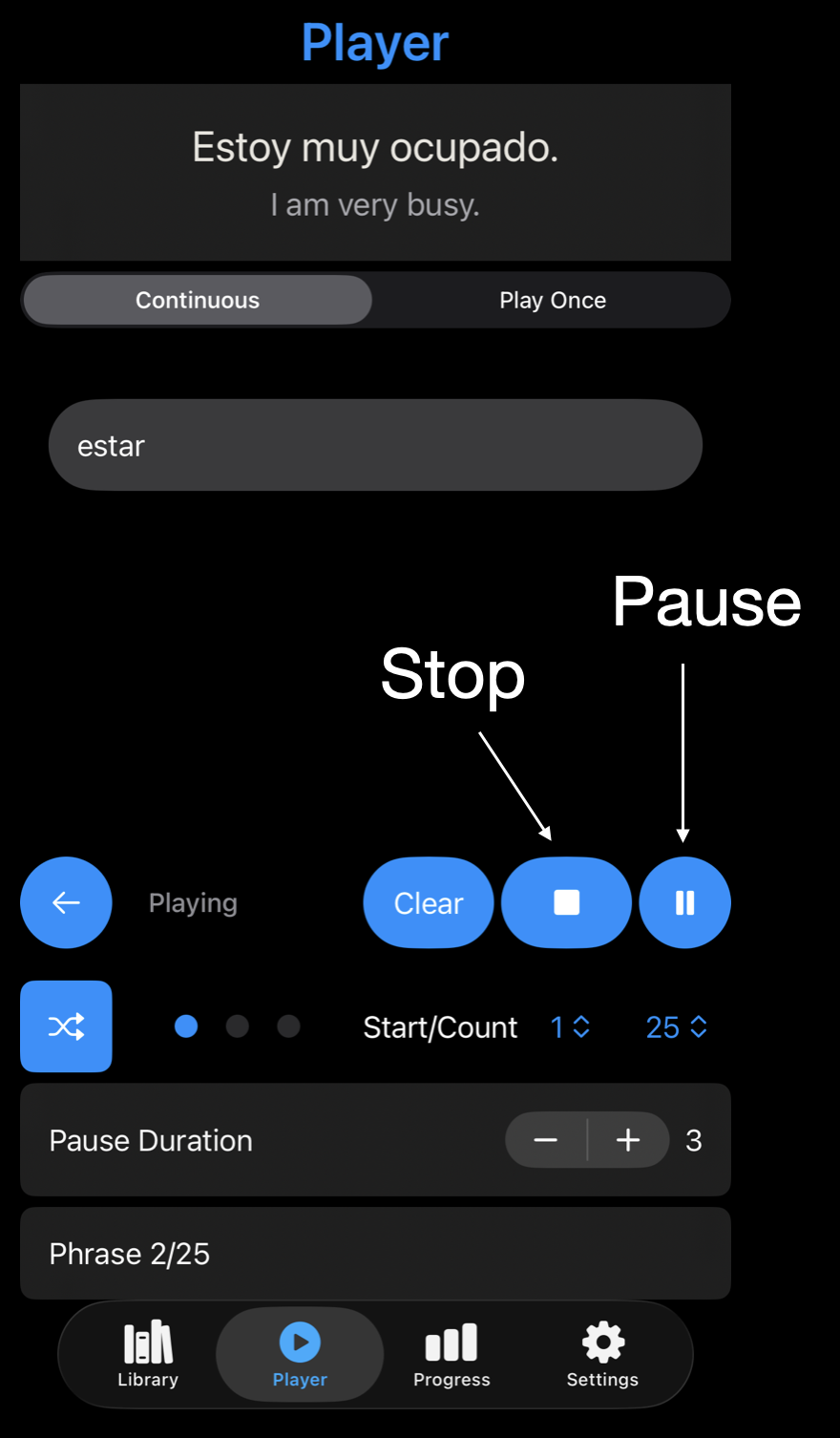 Player controls while the playlist is playing