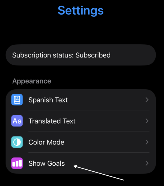 Daily minute and completion goal settings