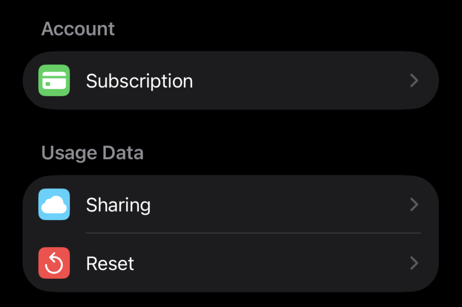 Subscription status at the top of the Settings Page