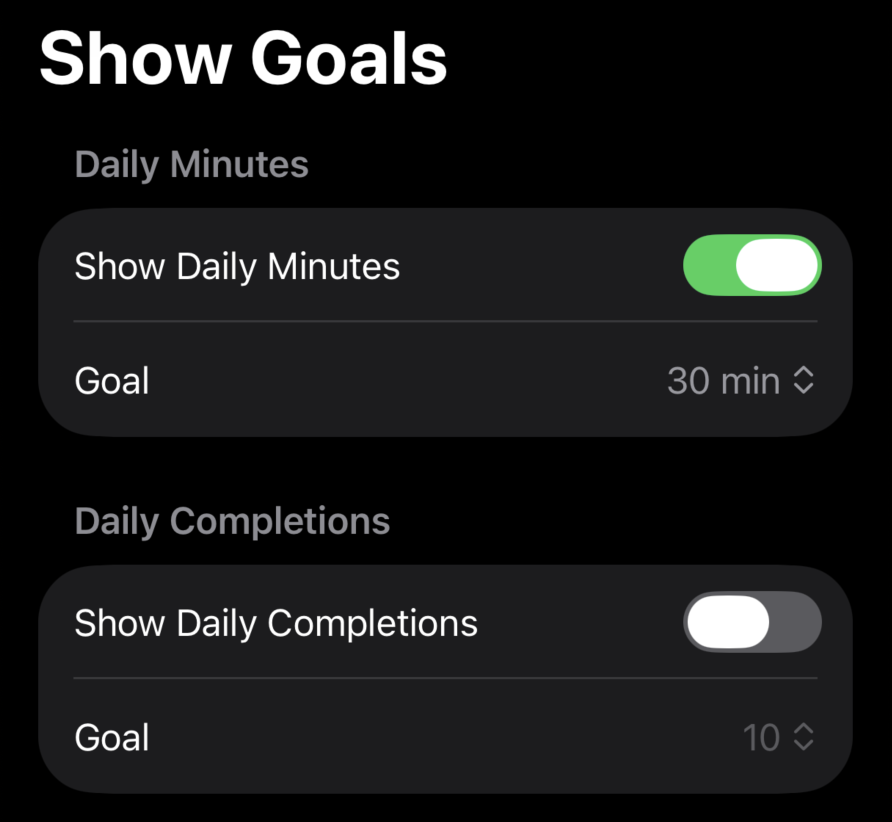 Daily practice goal settings